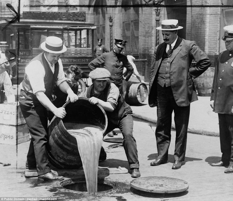 Prohibition Agents Destroying Barrels of Booze