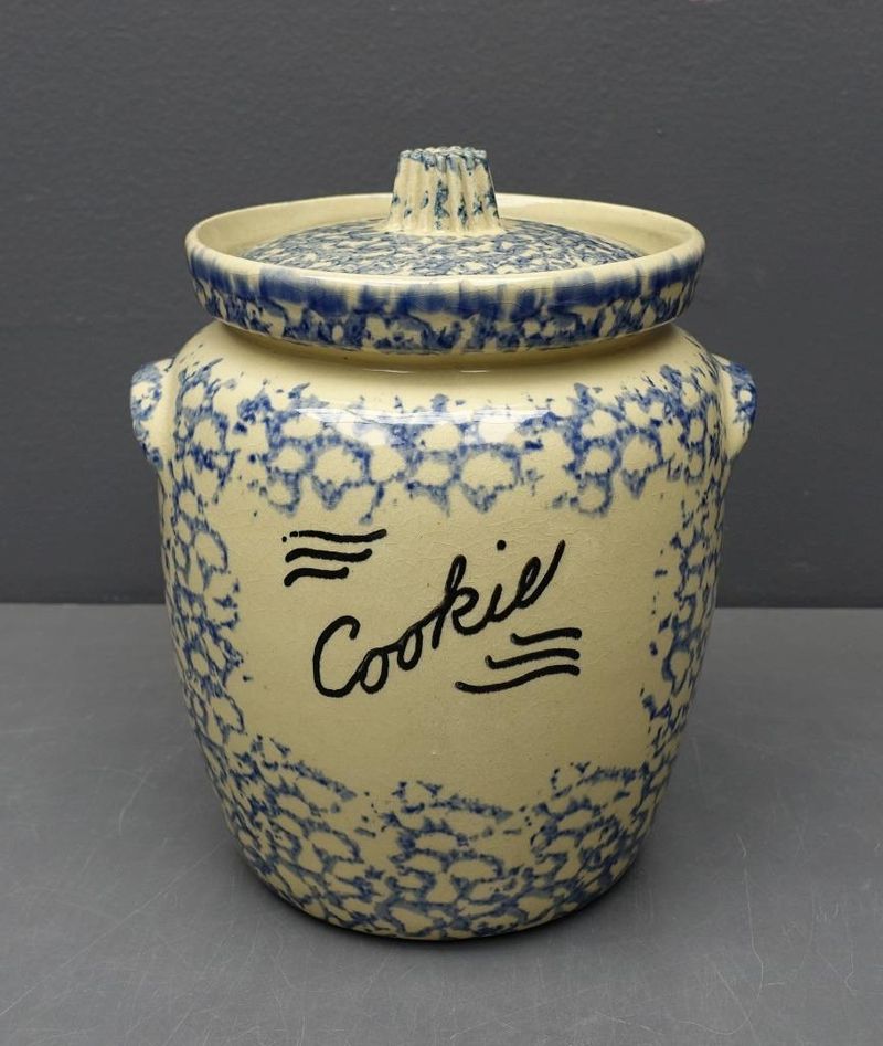 Robinson Ransbottom Blue Spongeware Cookie Jar