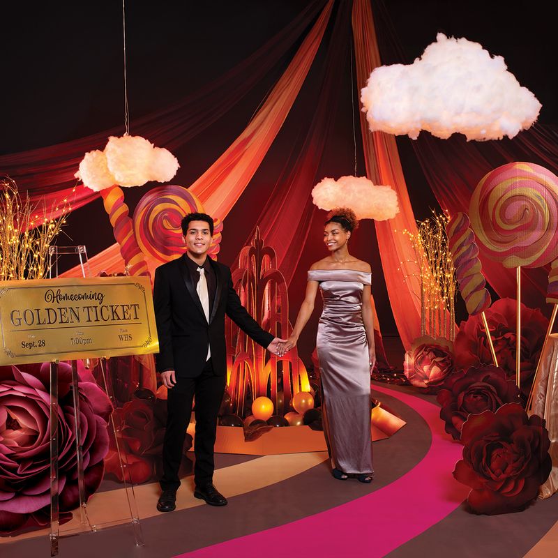 Prom Photos with Columns and Cloud Backdrops