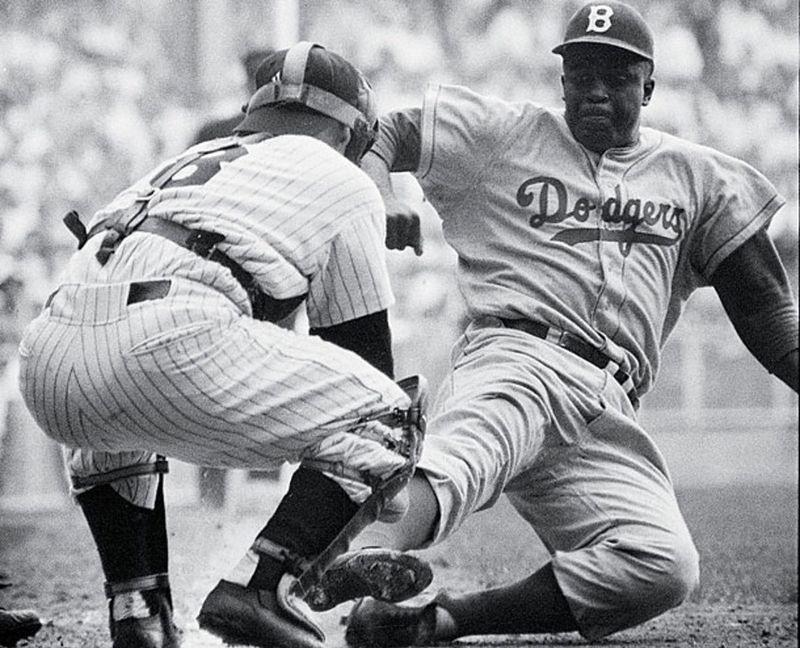 Jackie Robinson Stealing Home – 1955 World Series