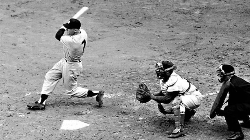 Mickey Mantle Kneeling in the Dugout – Late 1950s